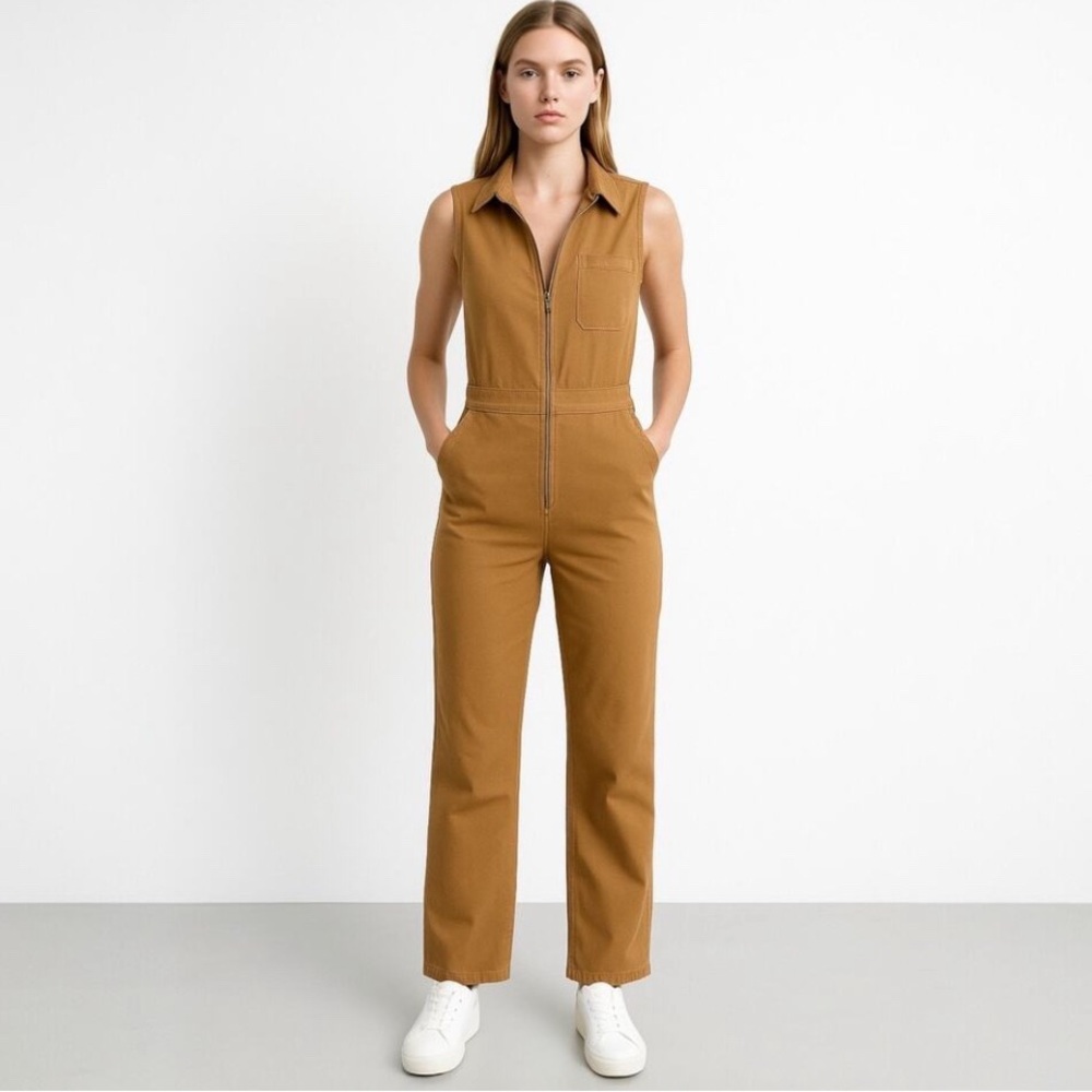 Gap Orange/Rust Sleeveless Zip Front Cotton Jumpsuit Sz. 18
